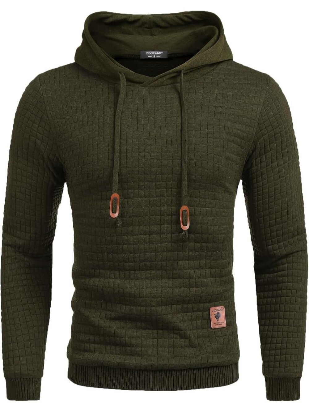 Coofandy Men's Army Green Long Sleeve Drawstring Waffle Knit Pullover Hoodies